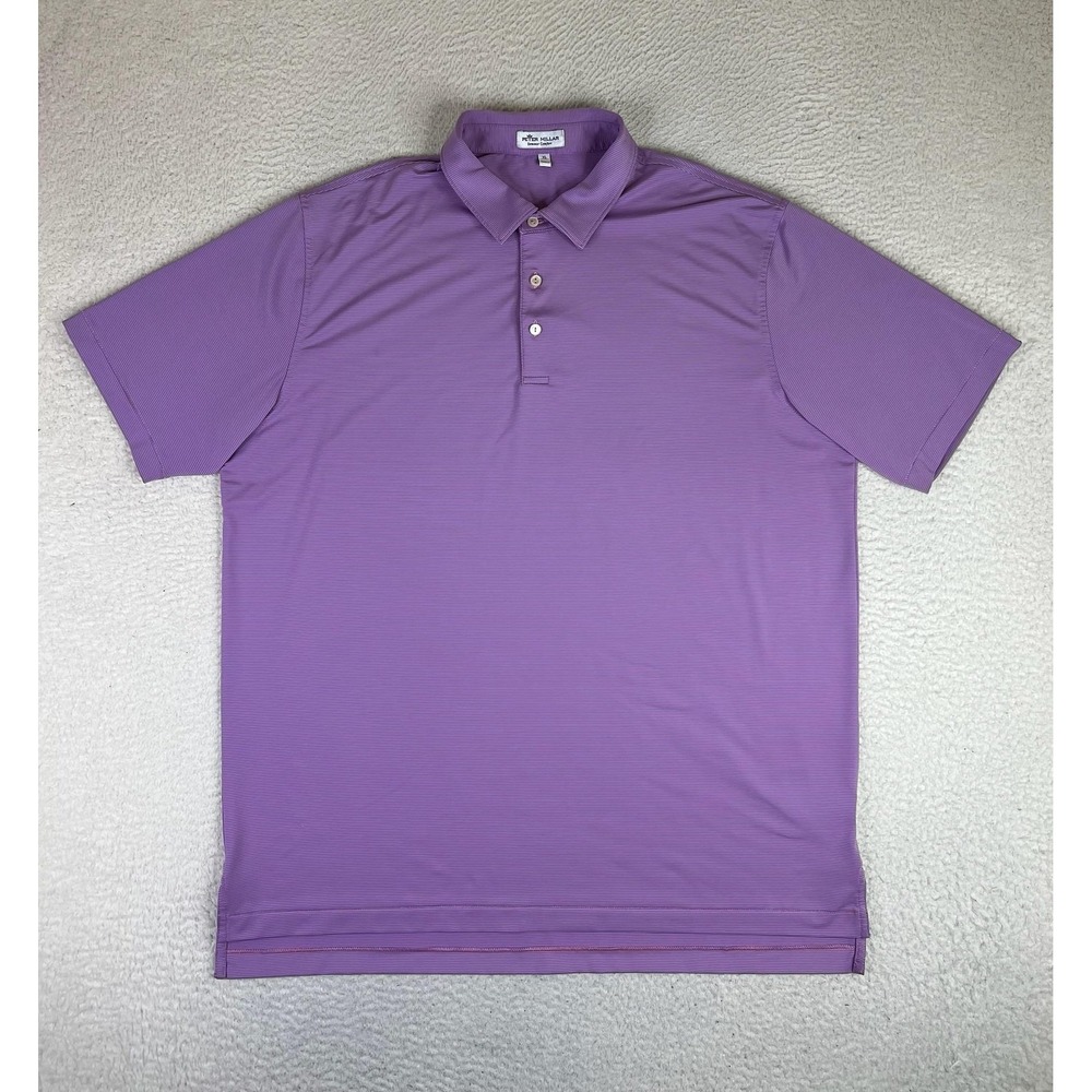 Peter Millar Summer Comfort Polo Shirt Mens XL Purple Stripe Golf Stretch Knit